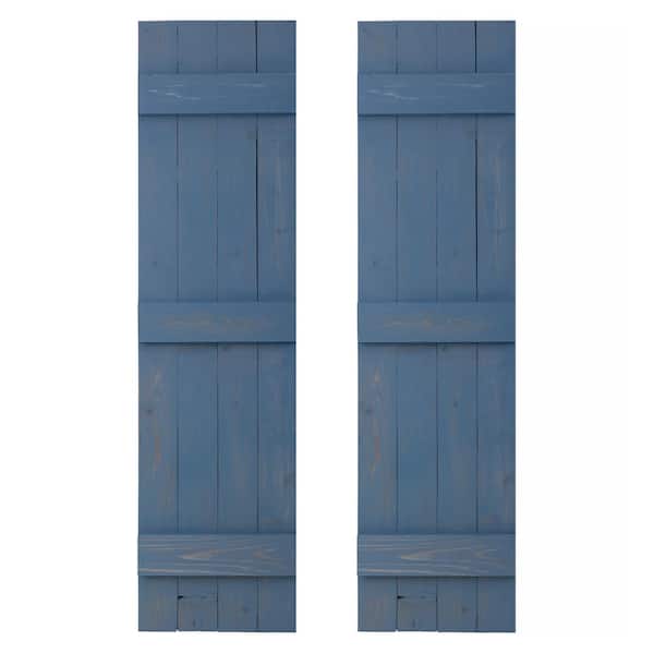 Dogberry 14 in. x 36 in. Wood Traditional Provincial Blue Board and Batten Shutters Pair