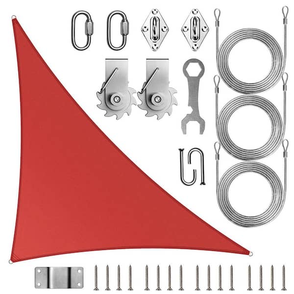 AMGO 10 ft. x 10 ft. x 14 ft. Right Triangle Sun Shade Sail Canopy Fabric Cloth with Hardware Tawal-Red