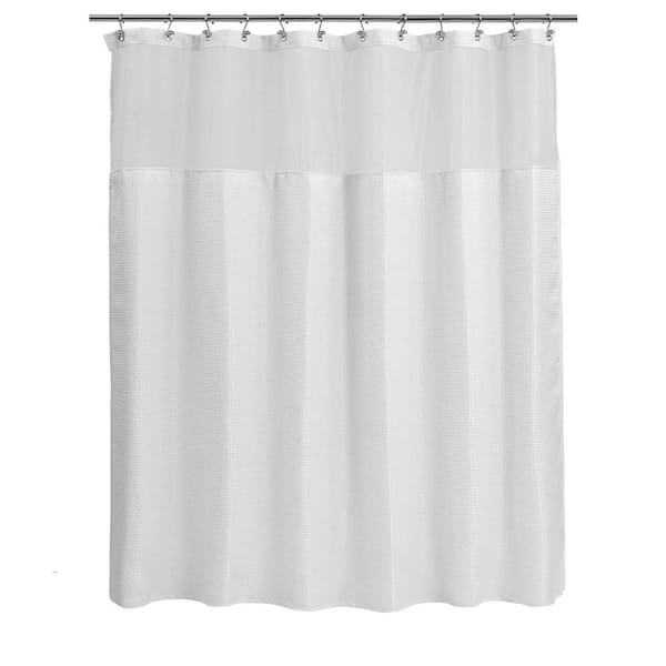 Unbranded Waffle Weave Shower Curtain with Snap-in Liner and Hooks Set Hotel Style Sheer Window Double Layers White 71 x 72 Fabric