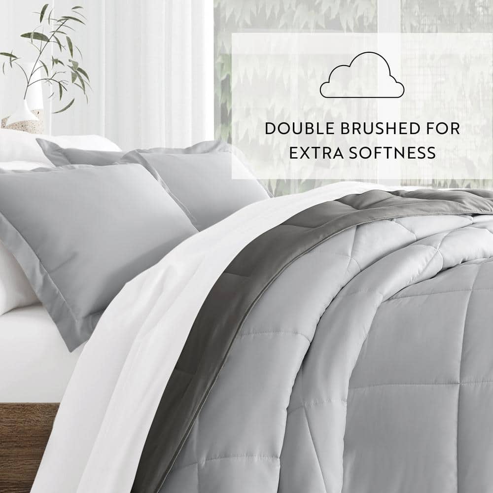 King Gray Reversible Down Alternative Microfiber Comforter Set
