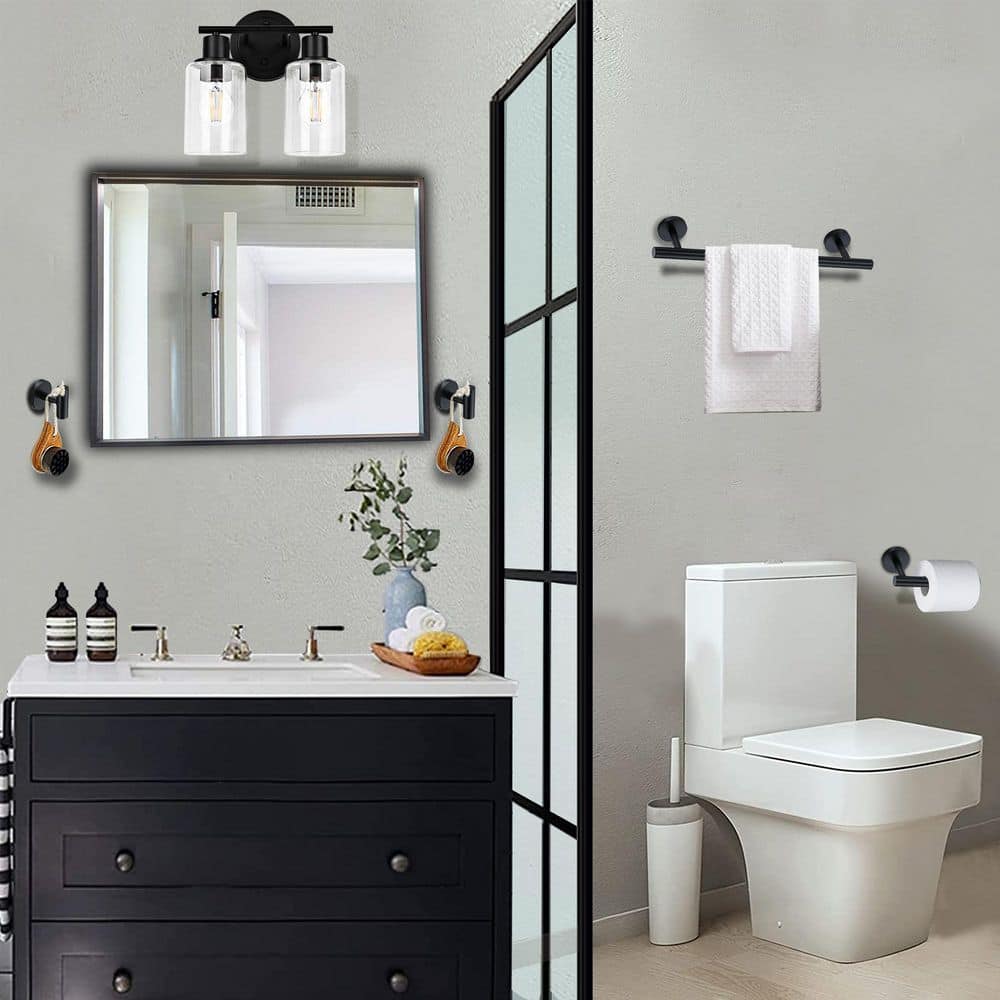 Luna 10.4 in. 2-Light Black Vanity Light Fixture with Clear Glass Shade, (5-Sets) price history on PriceWatchPro