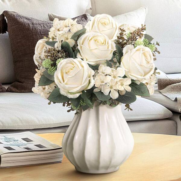 LIVING LUXURY 19 in. Cream Ivory Artificial Mixed Rose Hydrangea
