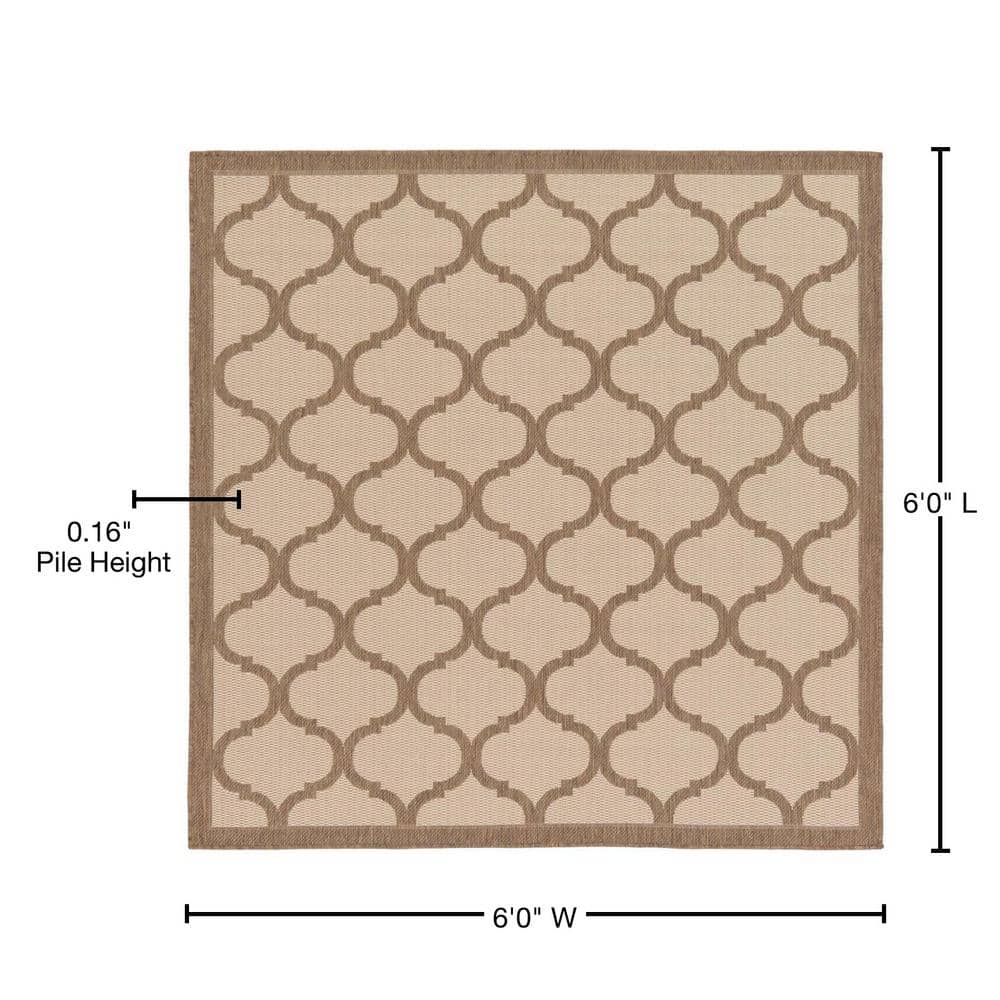 Brown and Beige Square Synthetic Outdoor Rug