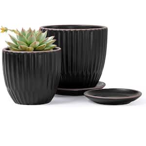 Modern 5.8 in. L x 5.8 in. W x 5.8 in. H Black Ceramic Round Indoor Planter (2-Pack)
