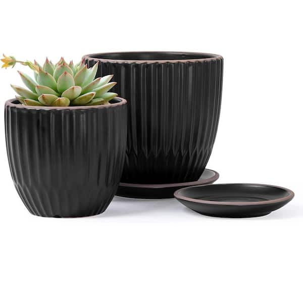 ITOPFOX Modern 5.8 in. L x 5.8 in. W x 5.8 in. H Black Ceramic Round Indoor Planter (2-Pack)