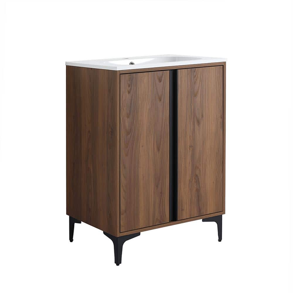 24'' Brown Walnut Single Vanity with White Resin Sink