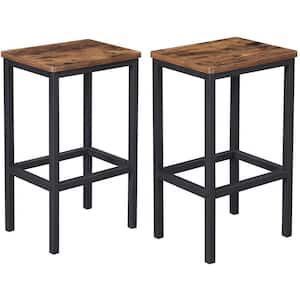20.6 in. Brown and Black Backless Metal Bar Stool with Wooden Seat (Seat of 2)