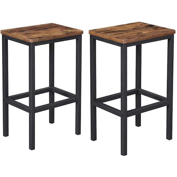 Benjara 20.6 in. Brown and Black Backless Metal Bar Stool with Wooden Seat (Seat of 2)