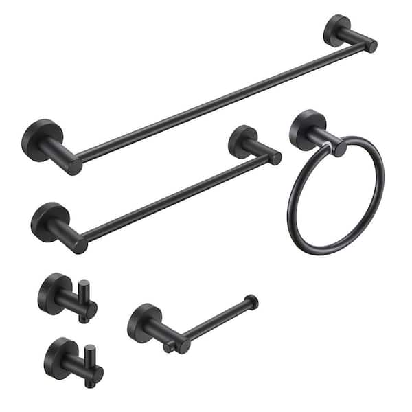 ATKING 5-Piece Bath Hardware with Towel Bar Towel Hook Toilet Paper Holder  and Towel Ring Set in Matte Black A5BK-522 - The Home Depot