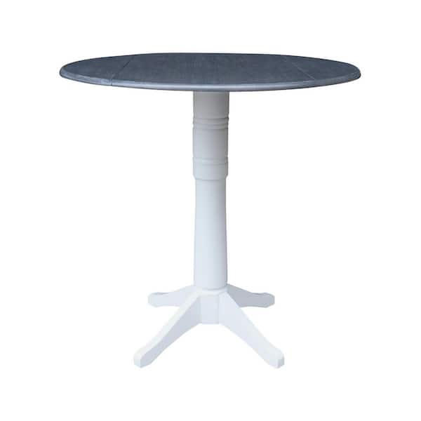 Kayla White/Heather Gray Solid Wood 42 in. Drop-leaf Bar Height Dining Table Seats 4