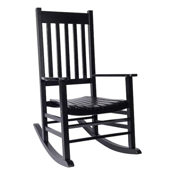 44"H Black Porch Rocker made of Acacia, Porch Rocking Chair, Classic Wooden Porch Rockers Rocking Chair