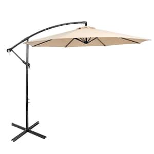 10 ft. Iron Cantilever Umbrella with Cross Base and Tilt Adjustment in Beige