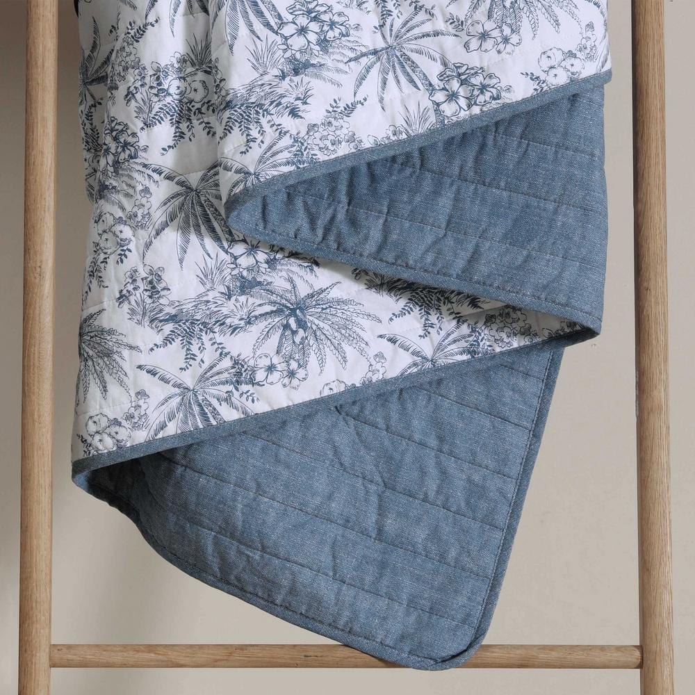 Blue Cotton Twin Reversible Quilt Set with Trim