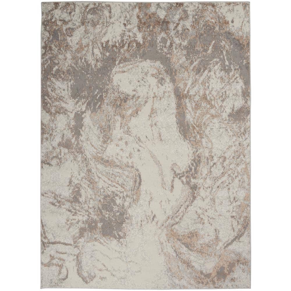 Elation Ivory Gray Abstract Rectangular Area Rug 5'3" x 7'3"