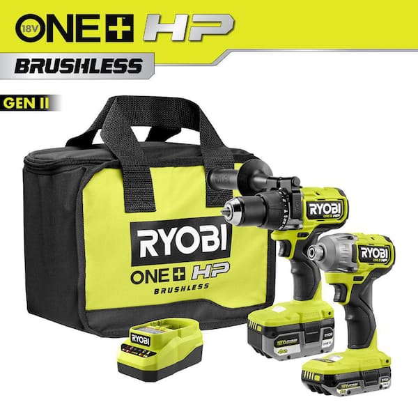 ONE+ HP 18V Brushless Cordless 2-Tool Combo Kit with 4.0 Ah Battery, 2.0 Ah Battery, Charger, and Bag