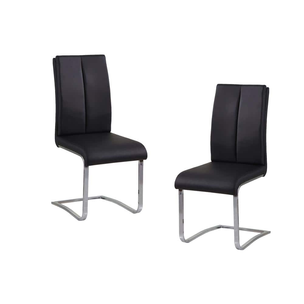 High Black Faux Leather Upholstered Metal Side Chair