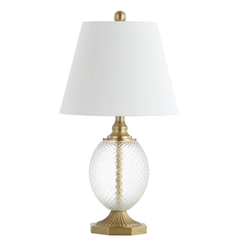 Kaiden 24 in. Clear/Brass Gold Textured Table Lamp with Off-White Shade price history on PriceWatchPro
