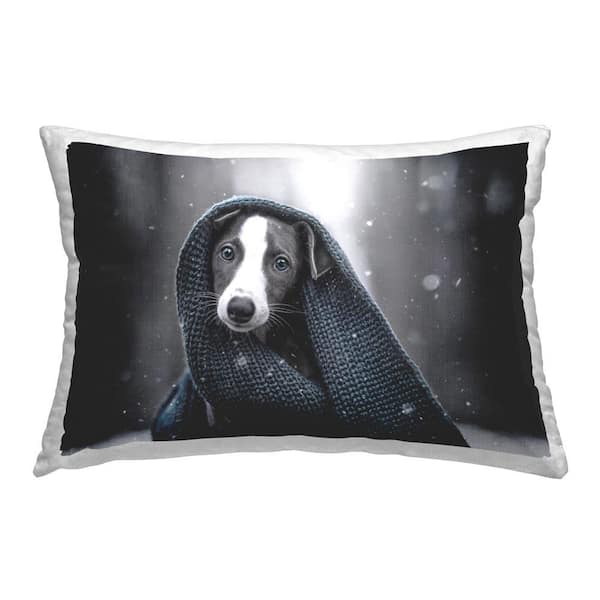 Stupell Industries Cozy Dog with Scarf Gray Print Polyester 14 in. x 20 in. Throw Pillow