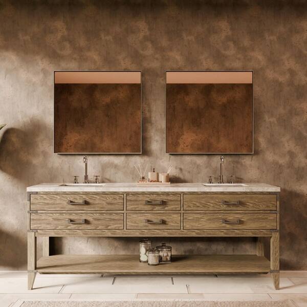Irvington 84 in W x 22 in D Grey Oak Double Bath Vanity, Carrara Marble Top, and Faucet Set
