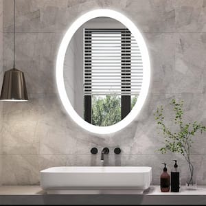 20 in. W x 28 in. H Oval Frameless Wall Mount Bathroom Vanity Mirror in Silver with LED Light Anti-Fog Touch Control