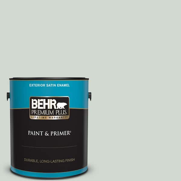 BEHR PREMIUM PLUS 1 gal. Home Decorators Collection #HDC-CT-23 Wind Fresh White Satin Enamel Exterior Paint & Primer