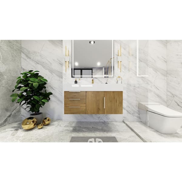 BV Better Vanity Bethany 42 in. W x 20 in. D x 22 in. H Single Sink Floating Bath Vanity in Oak with White Acrylic Top