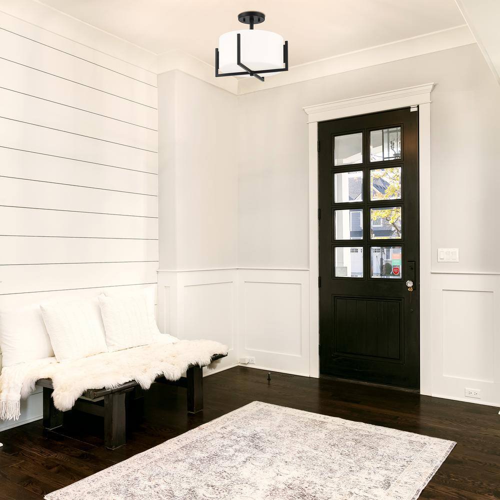 Cambria Modern Matte Black Semi-Flush Mount with Etched Opal Glass