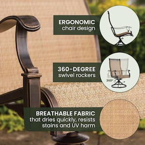 Monaco 5-Piece Patio Outdoor Dining Set with 4 Sling Swivel Rocker Chairs and 51 in. Round Tile Table, Rust Resistant