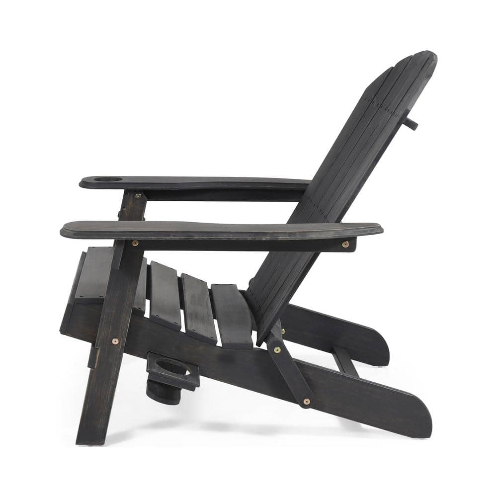 Rustic Dark Gray Acacia Wood Folding Adirondack Chair Pair