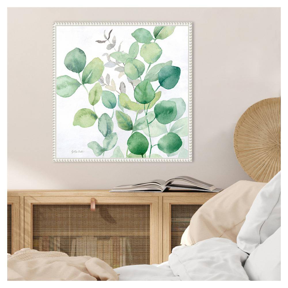Eucalyptus Leaves I Green and White Canvas Print with Floater Frame