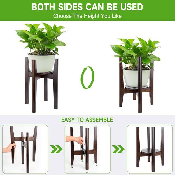 Adjustable Plant Stand with Tray, Indoor Bamboo Wood Plant Stand
