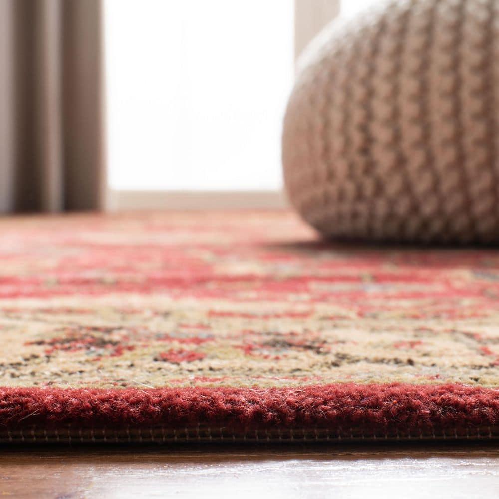 Elegant Red and Beige Hand-Knotted Synthetic Rectangular Rug
