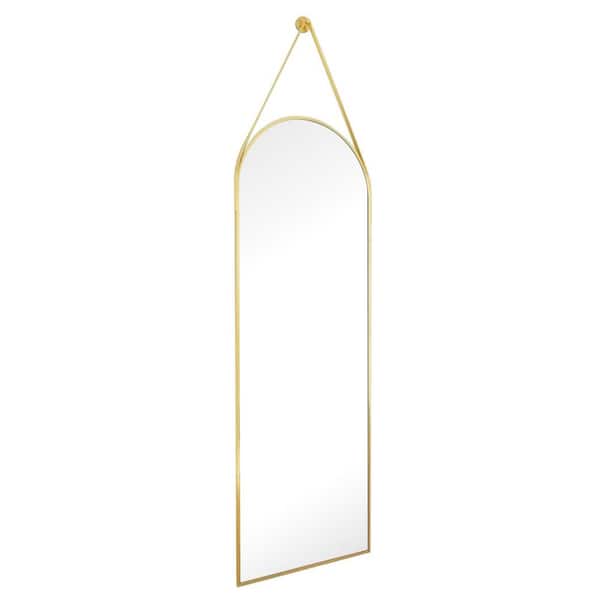 HOMLUX 16 in. W x 48 in. H Round Framed Wall Bathroom Vanity Mirror in Gold Decorative Modern Rust-Resistant Metal Frame