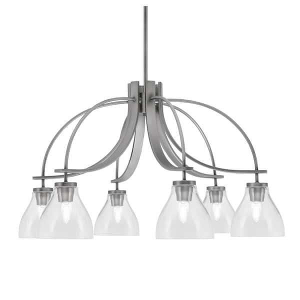 Unbranded Olympia 17.5 in. 6-Light Graphite Downlight Chandelier Clear Bubble Glass Shade