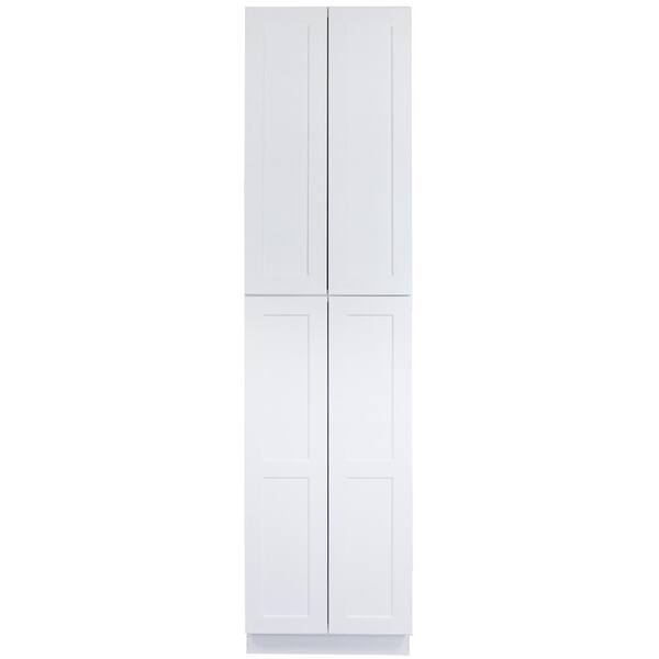 Lakewood Cabinets Shaker Ready to Assemble 24x96x24 in. Plywood Utility Pantry Cabinet with 4 Soft Close Doors in White