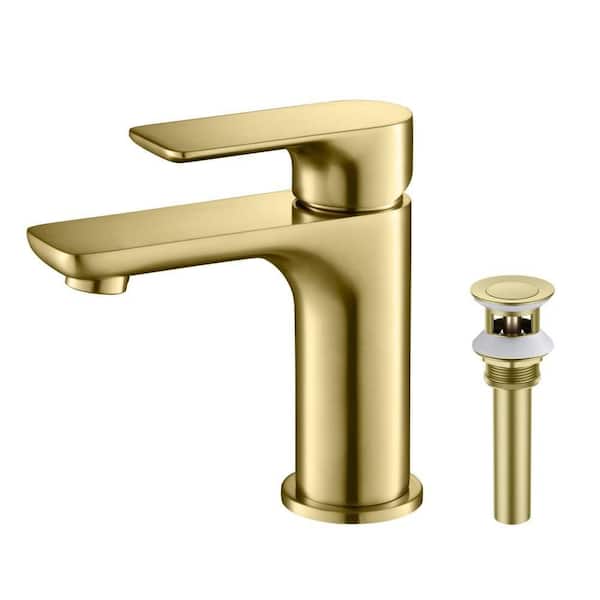 1-Handle Single Hole Bathroom Sink Faucet with Supply Lines and Pop-Up Drain in Brushed Gold