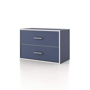 Quincy 15.74 in. Tall Stackable Steel Blue Engineered Wood Modern Modular Cabinet Bookcase With 2 Drawers