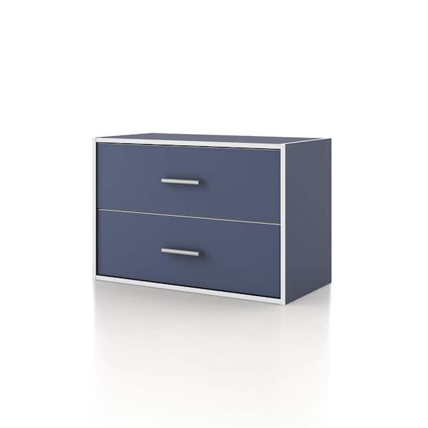 Quincy 15.74 in. Tall Stackable Steel Blue Engineered Wood Modern Modular Cabinet Bookcase With 2 Drawers