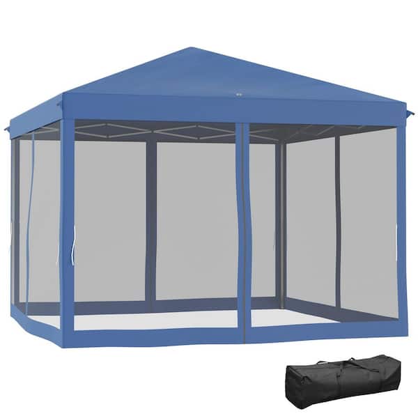 Huluwat 10 ft. x 10 ft. Blue Height Adjustable Outdoor Pop-Up Canopy with Netting and Carry Bag