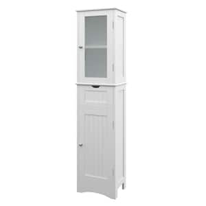 15.5 in. W x 12 in. D x 67 in. H White Bathroom Tall Freestanding Linen Cabinet Tower with Doors & Drawer