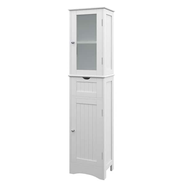 Costway 15.5 in. W x 12 in. D x 67 in. H White Bathroom Tall Freestanding Linen Cabinet Tower with Doors & Drawer