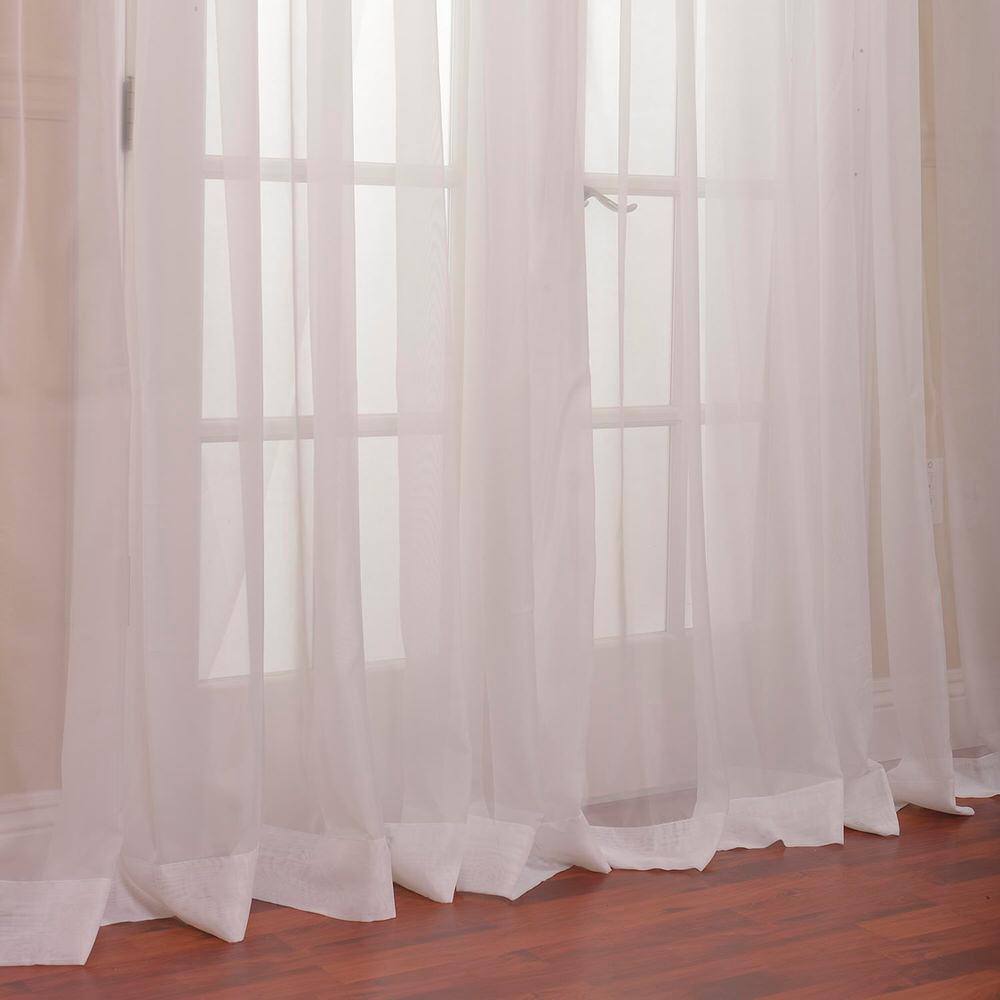 Off White Sheer Velvet Polyester Rod Pocket Curtain Panel