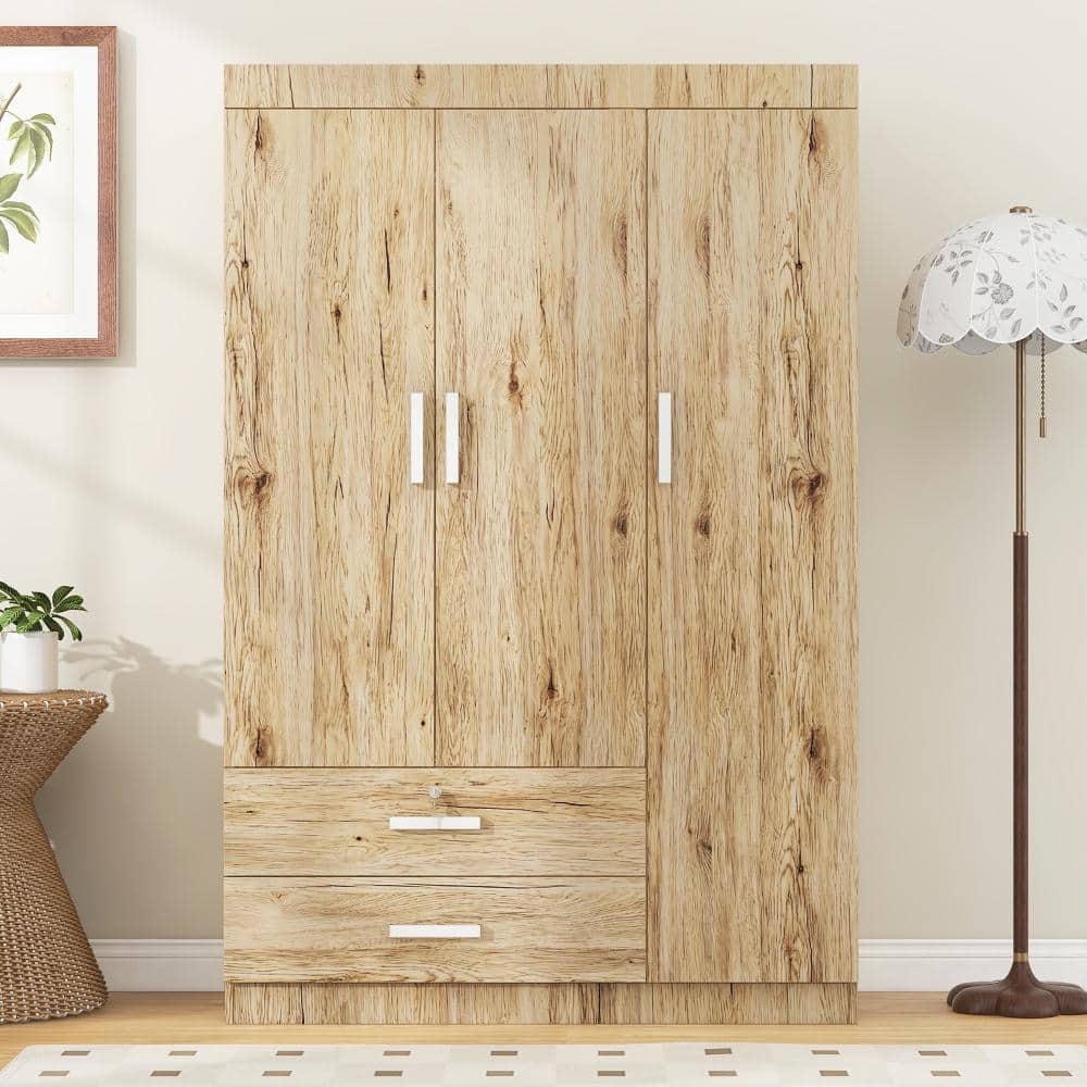 Sonoma Oak Three Door Storage Armoire Closet Wardrobe with 2 Drawers and 2 Hanging Rods price history on PriceWatchPro