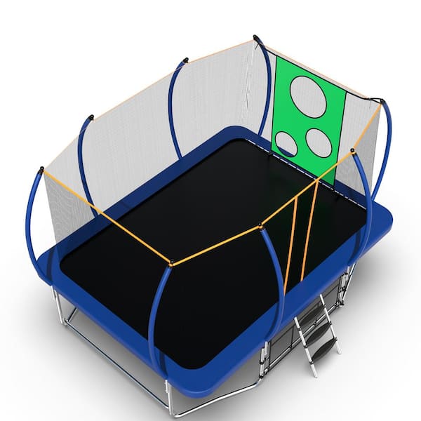 Boosicavelly 8 ft. x 14 ft. Blue Galvanized Anti-Rust Outdoor Rectangle Coating Trampoline with Enclosure with Ladder and Shoe Bag