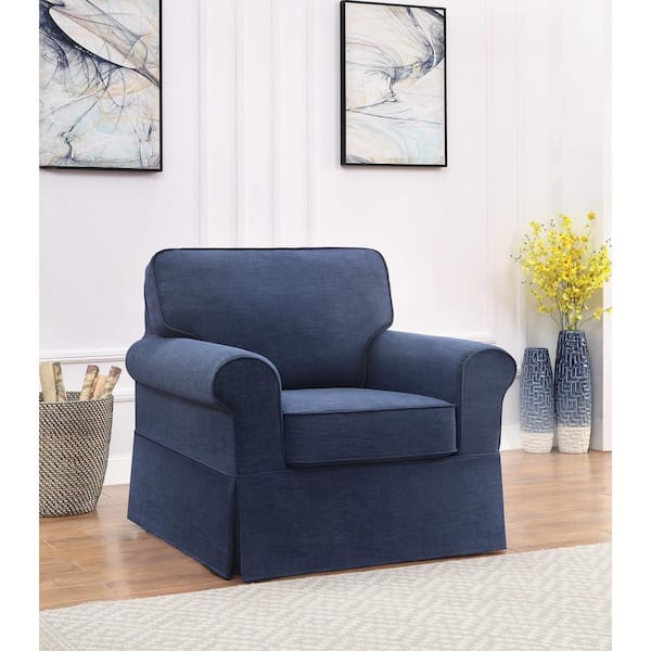 OSP Home Furnishings Ashton Navy Polyester Arm Chair with Removable Cushions (Set of 1)