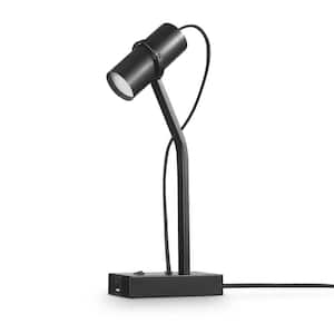 MRDK by Globe 16 in. Matte Black LED Integrated Floor Lamp with Adjustable Shade and Combined USB Port and USB-C Port