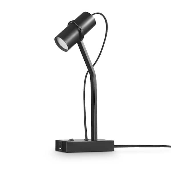 Globe Electric MRDK by Globe 16 in. Matte Black LED Integrated Floor Lamp with Adjustable Shade and Combined USB Port and USB-C Port