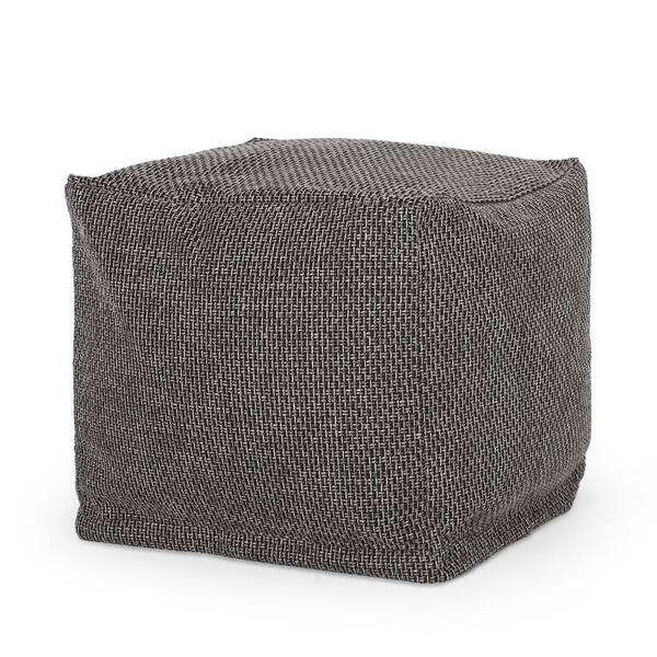 Noble House Grimsley Black and Gray Fabric Cube Pouf