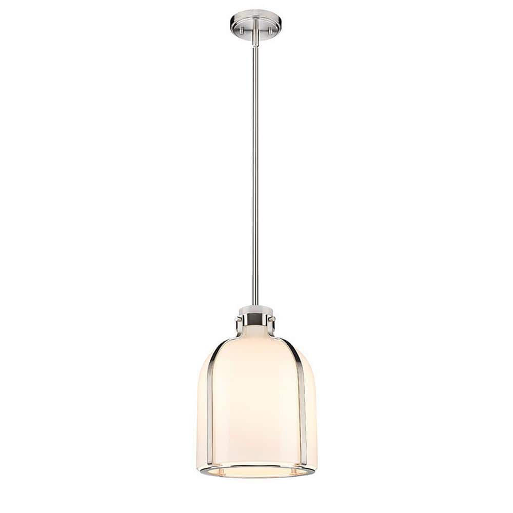 Pearson 9.75 in. 1-Light Brushed Nickel Globe Pendant Light with White Opal