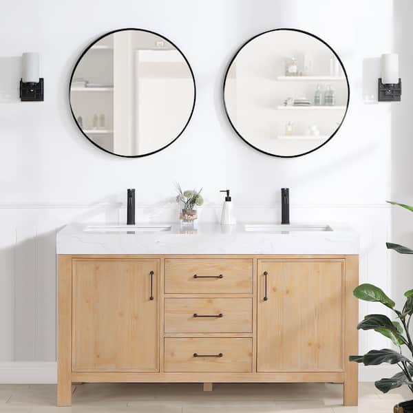 León 24 in.W x 22 in.D x 34 in.H Single Sink Bath Vanity in Fir Wood White with Grey Composite Stone Top
